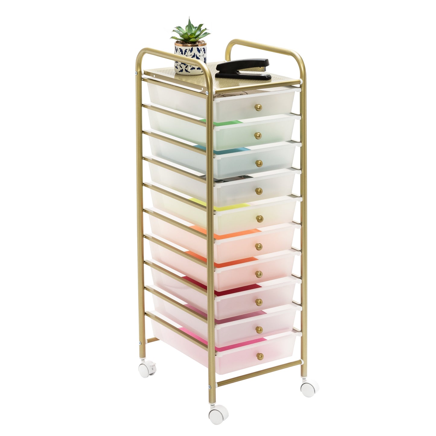 Clear/Gold Plastic 10-Drawer Rolling Storage Cart