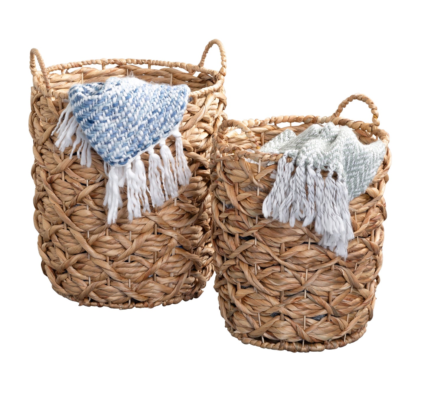 Natural Round Decorative Wicker Baskets with Handles (Set of 2)