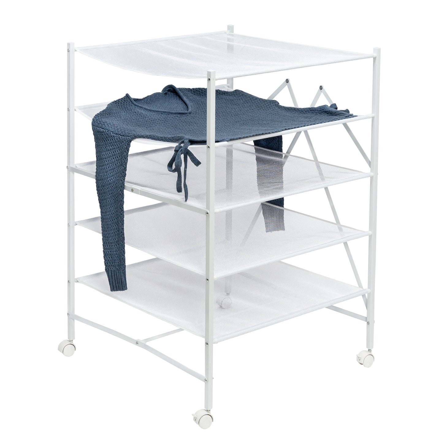White 5-Tier Mesh Folding and Rolling Drying Rack