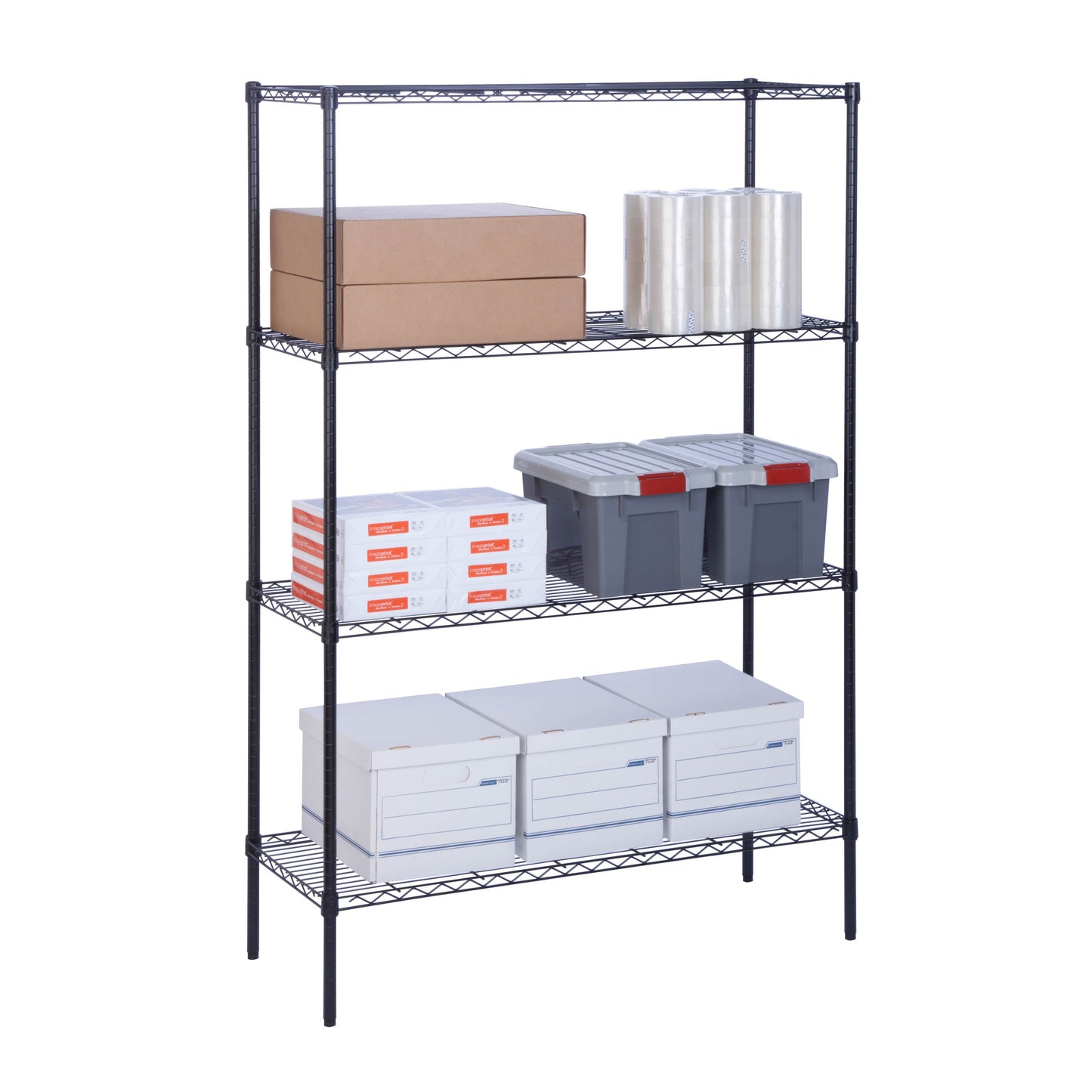Black 4-Tier Heavy-Duty Shelving with 350-lb Shelf Weight Capacity