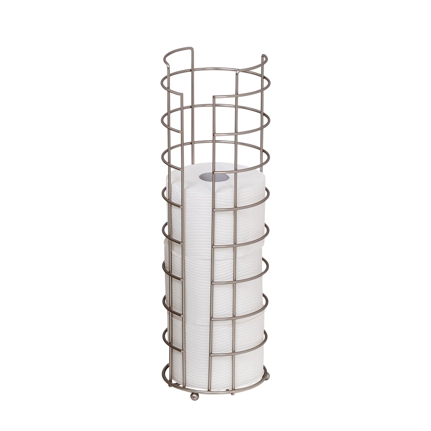 Satin Nickel Cage Wire Freestanding 4 Roll Toilet Paper Holder