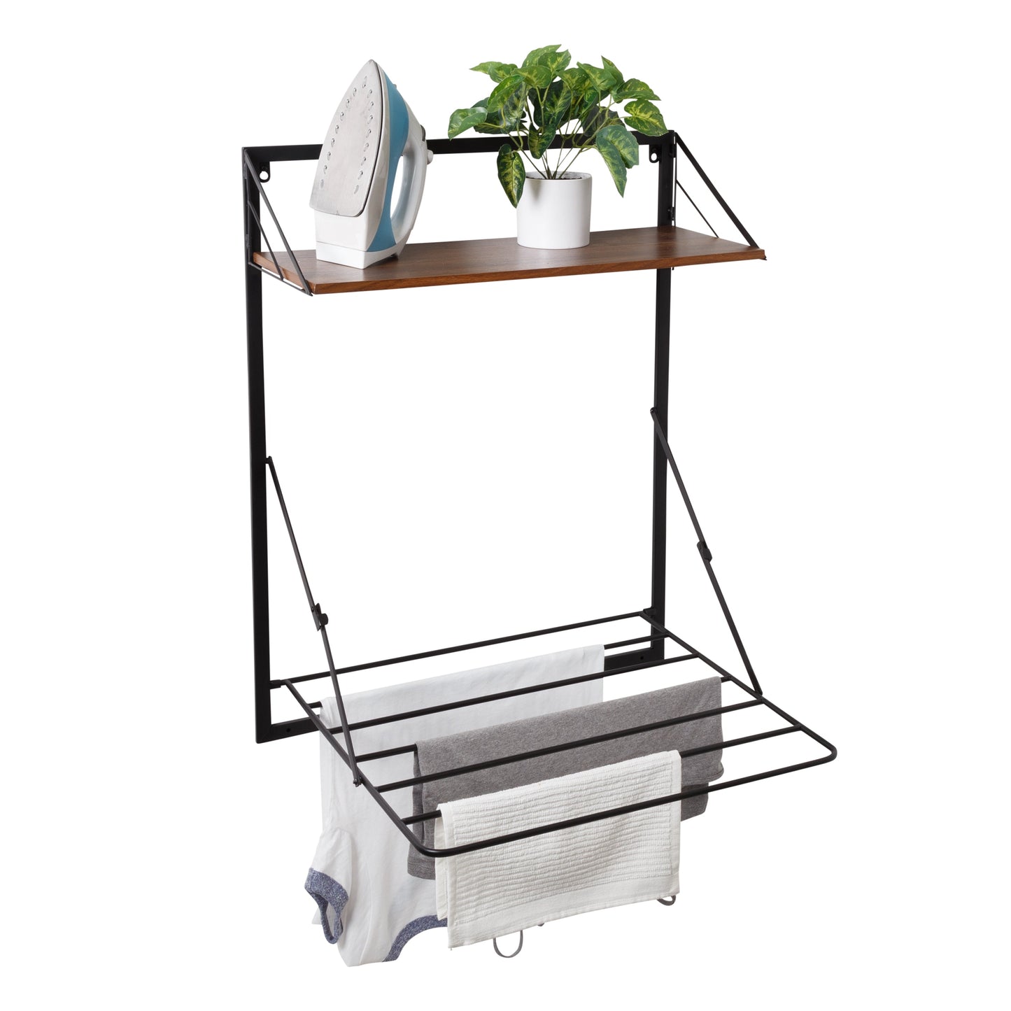 Black/Walnut Over-the-Door Drying Rack with Shelf