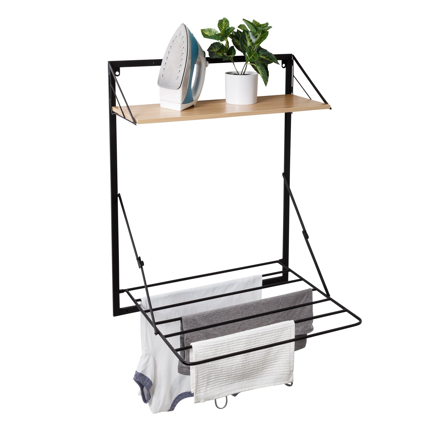 Black/Maple Over-the-Door Drying Rack with Shelf
