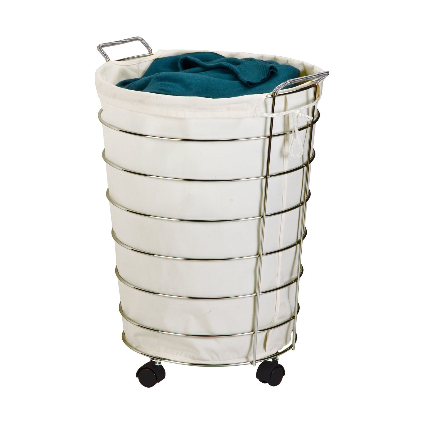 Chrome Rolling Hamper with Removable Laundry Bag