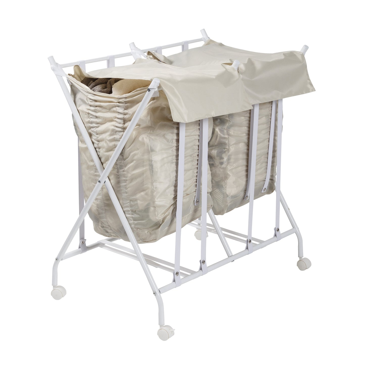 White/Natural 2-Bag No Bend Rolling Bounce Back Hamper