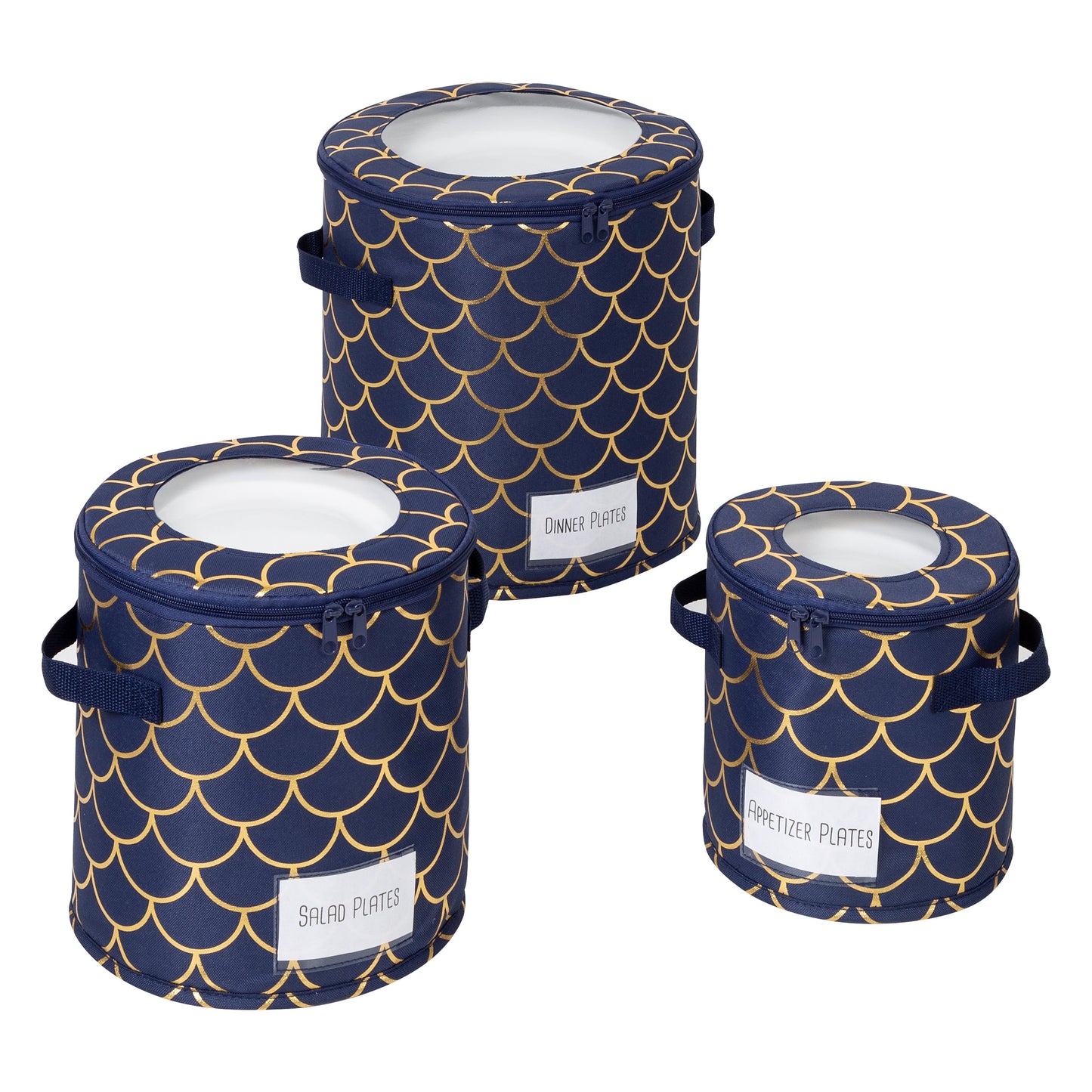 Navy/Gold Round Dinnerware Storage Cases (Set of 3)