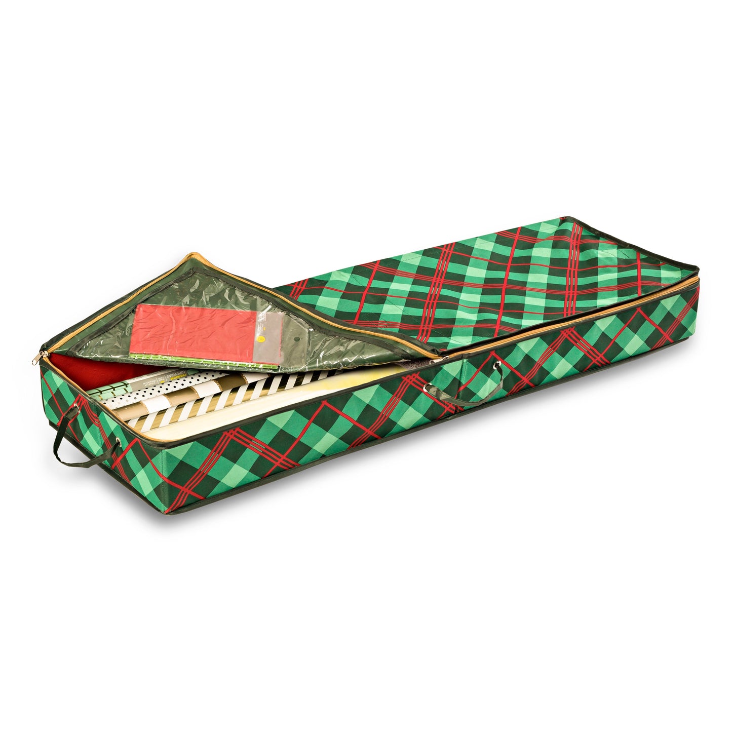 Green Plaid Holiday Gift Wrap Organizer