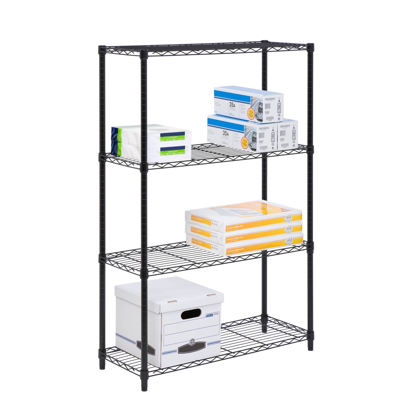 Black 4-Tier Heavy-Duty Shelving Unit with 250-lb Shelf Capacity