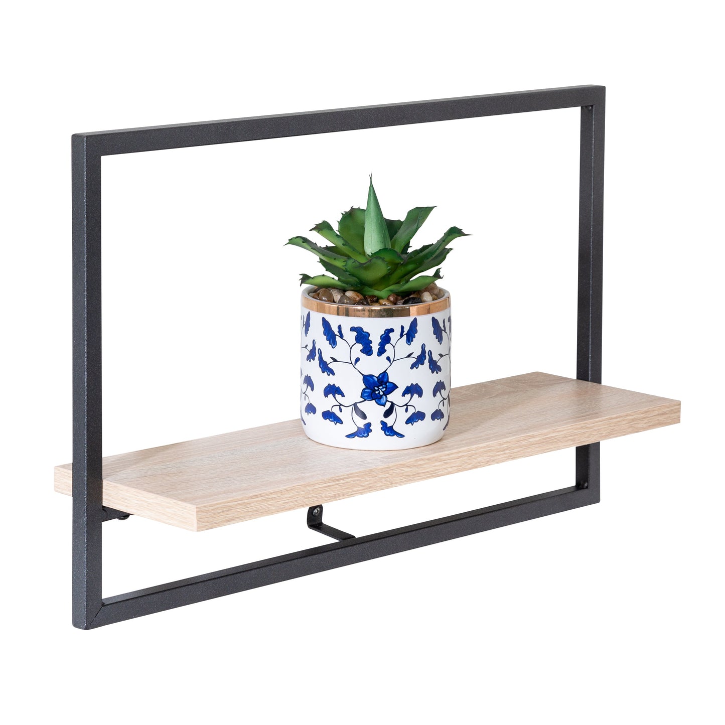Black/Natural Large Horizontal Floating Wall Shelf