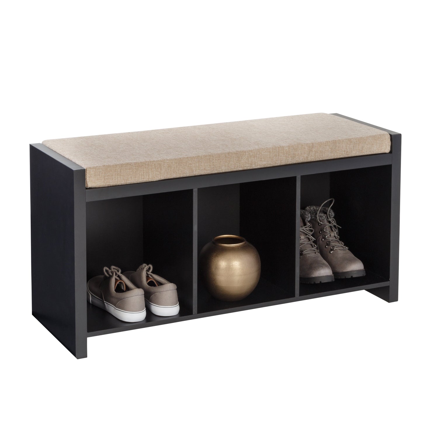 Black/Natural 3-Cube Storage Bench with Cushion