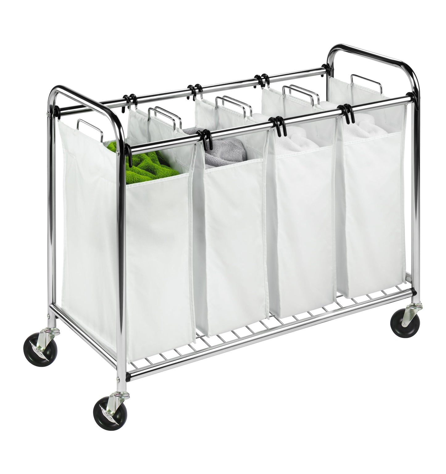 White/Chrome 4-Bag Rolling Laundry Sorter
