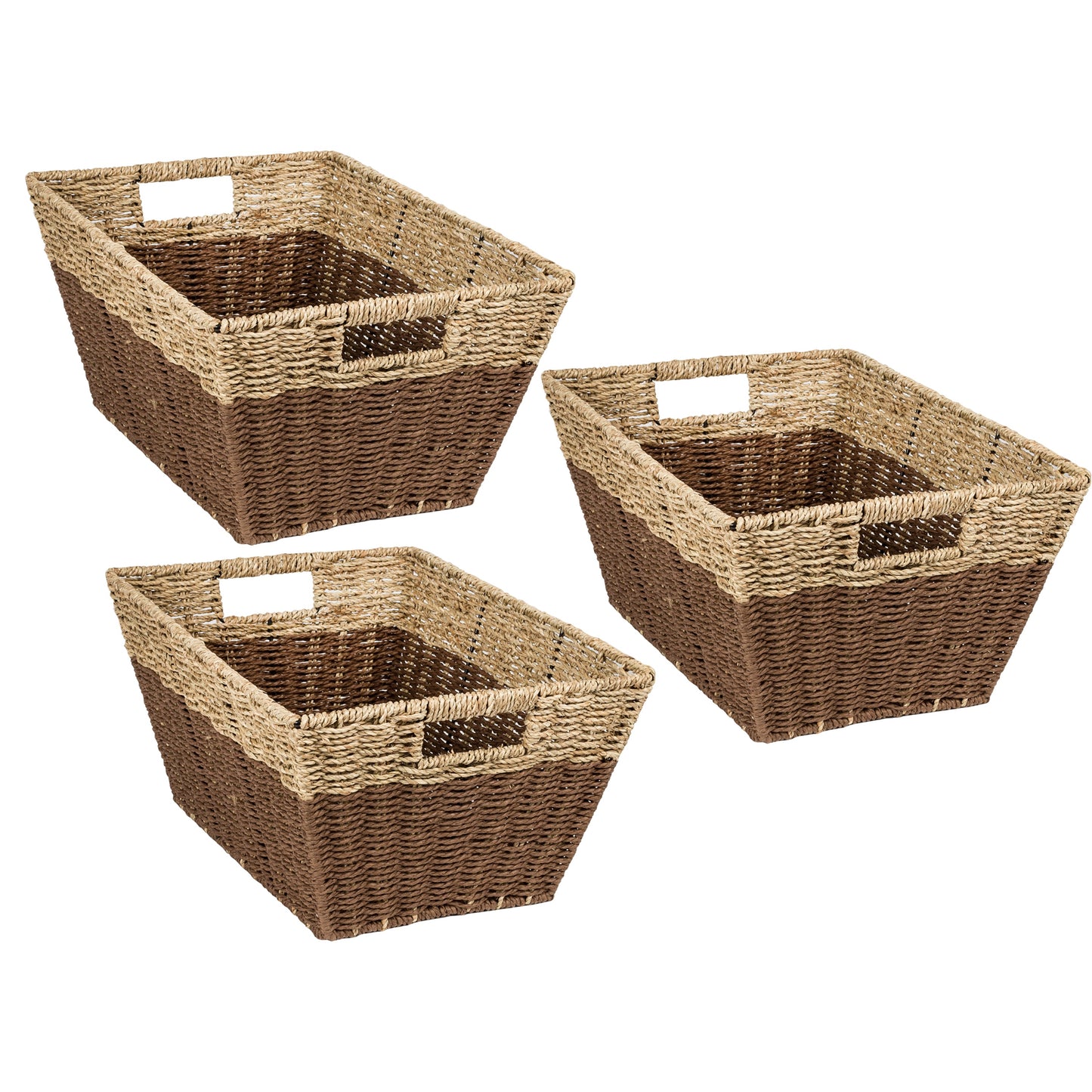 Brown/Natural Seagrass Rectangle Nesting Baskets (3-Pack)