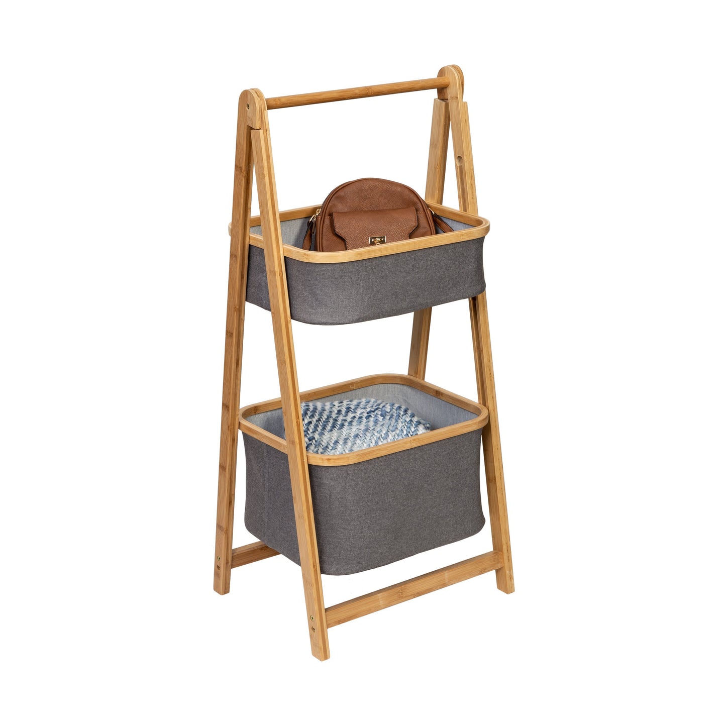 Bamboo/Gray Canvas 2-Tier Storage Caddy