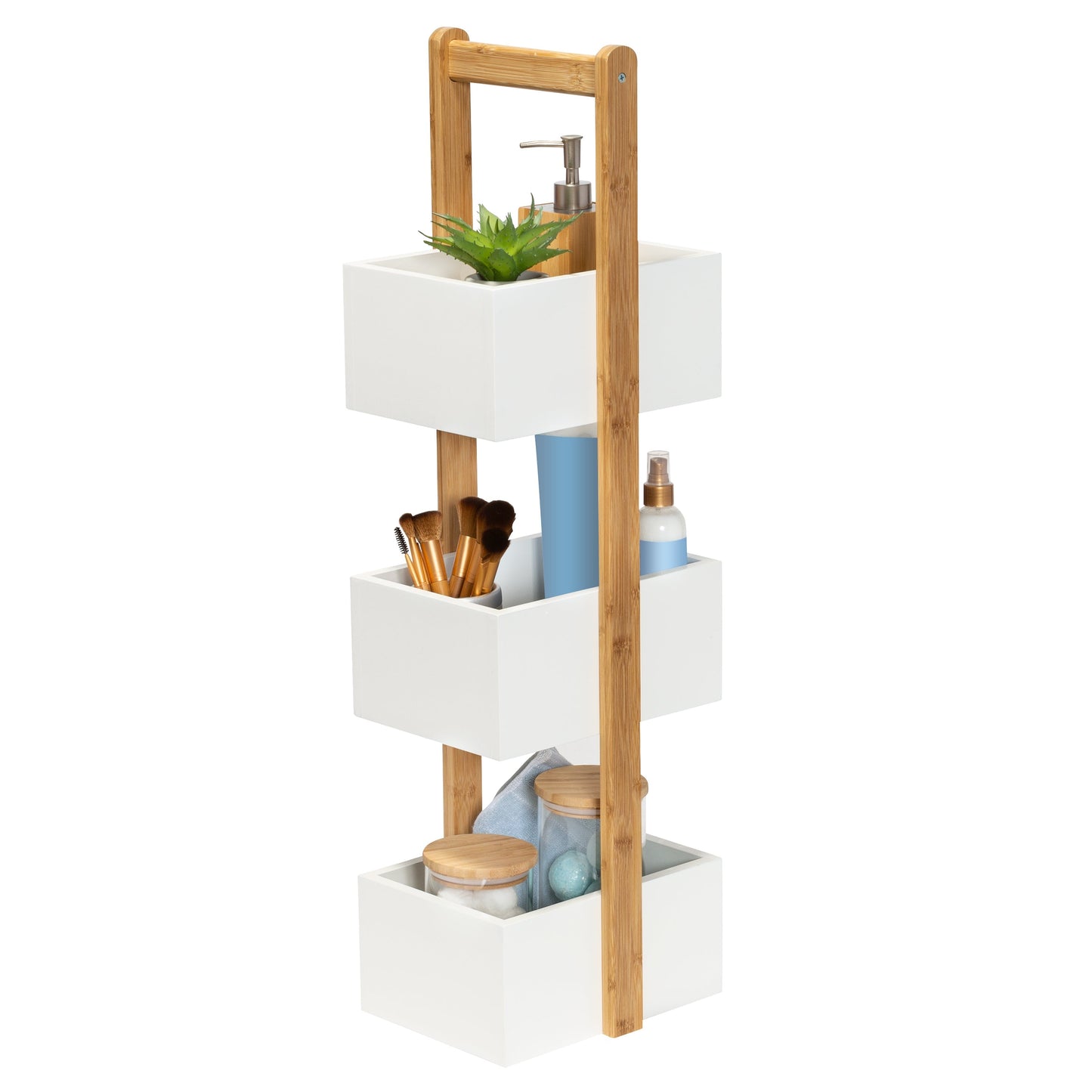 Natural Bamboo/White 3-Tier Bath Storage Caddy
