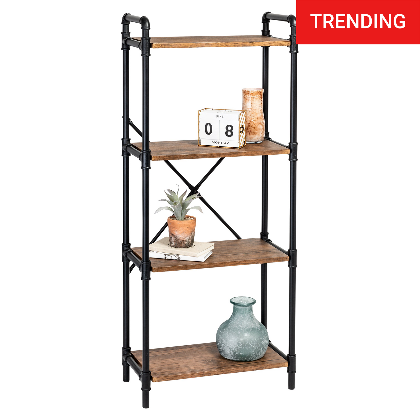 Black/Brown 4-Tier Industrial Bookshelf