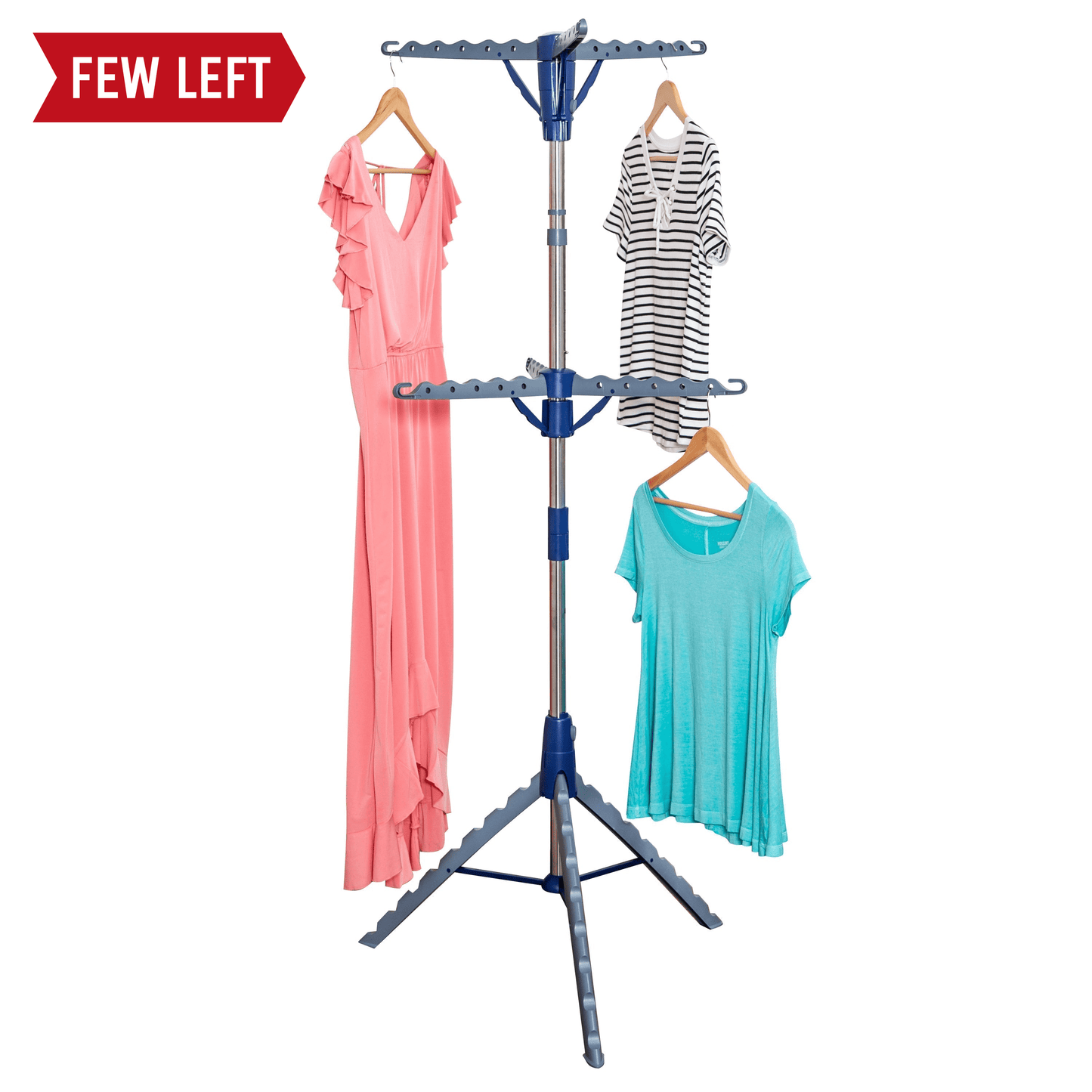 Blue/Silver 2-Tier Folding Tripod Clothes Drying Rack