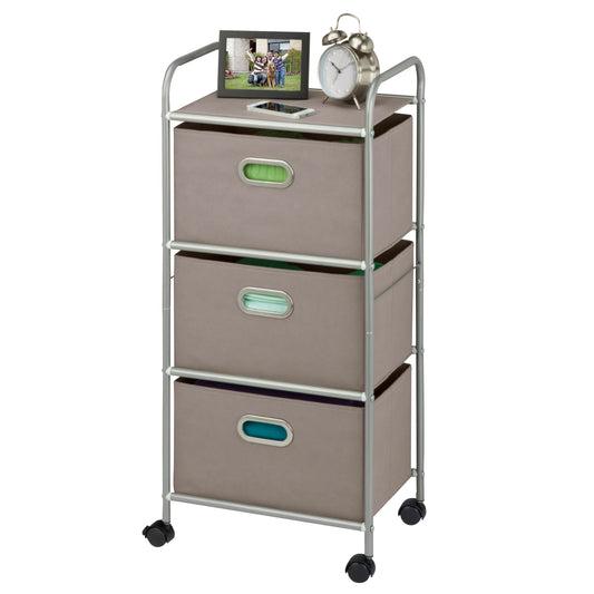 Gray 3-Drawer Rolling Fabric Storage Cart
