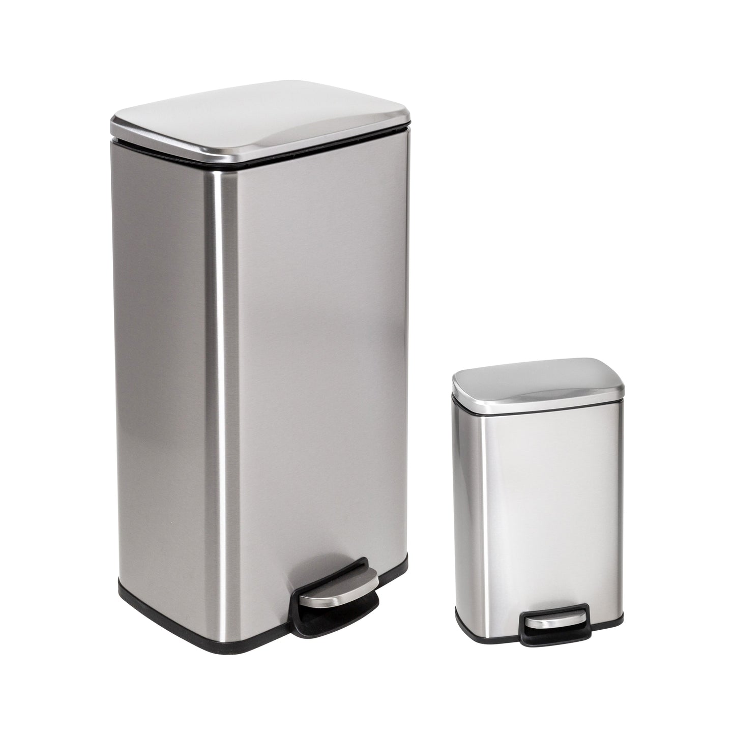 Silver 30L and 5L Stainless Steel Step Trash Cans (Set of 2)