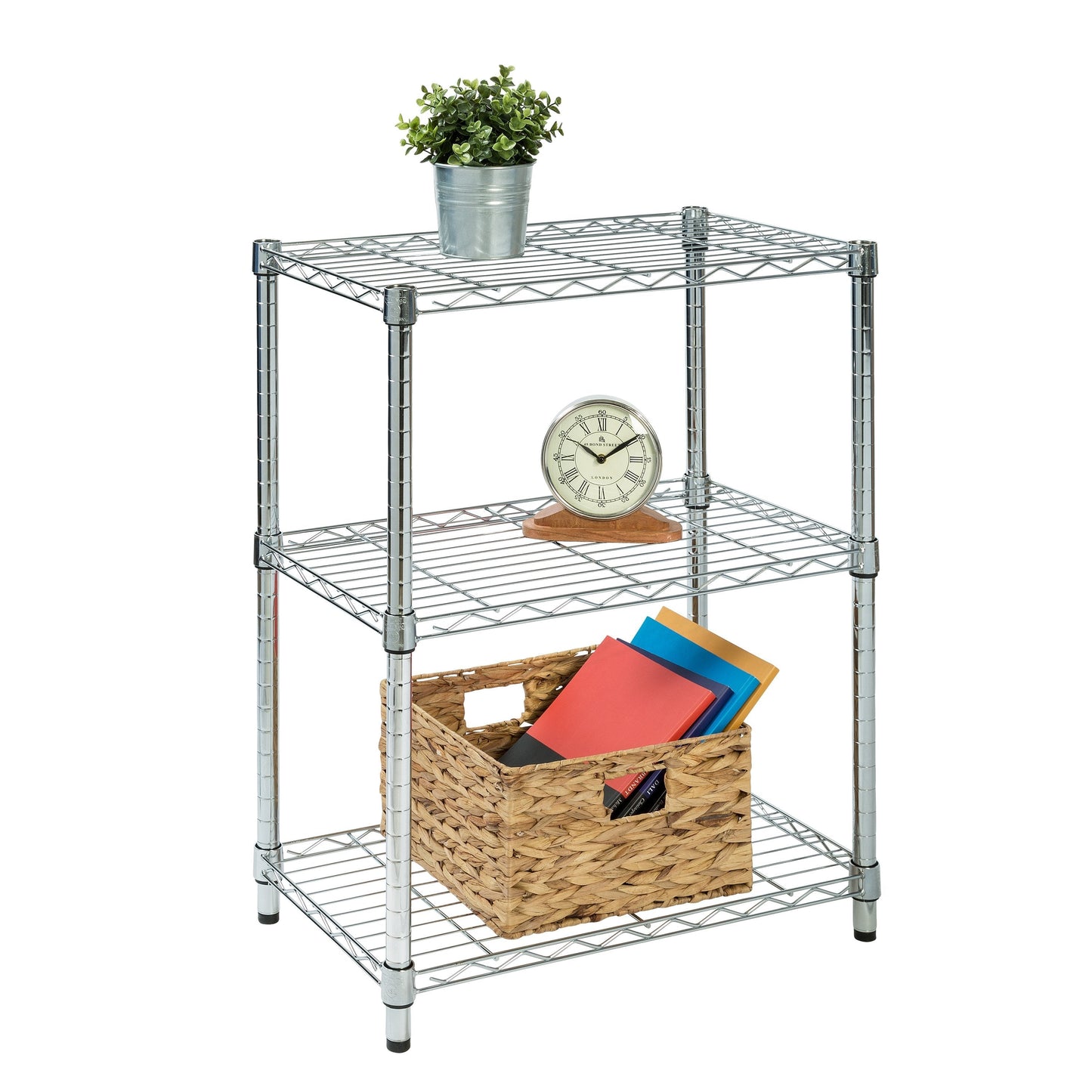 Chrome 3-Tier Adjustable Shelving Unit with 250-lb Weight Capacity