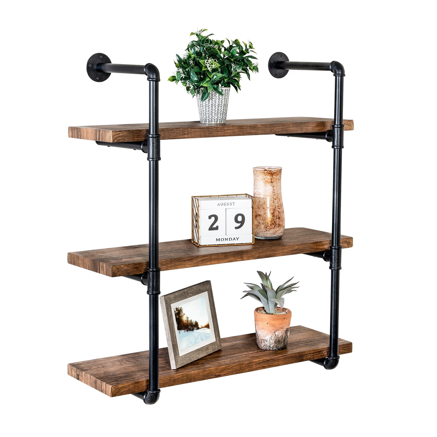 Black/Rustic 3-Tier Industrial Wall Shelf
