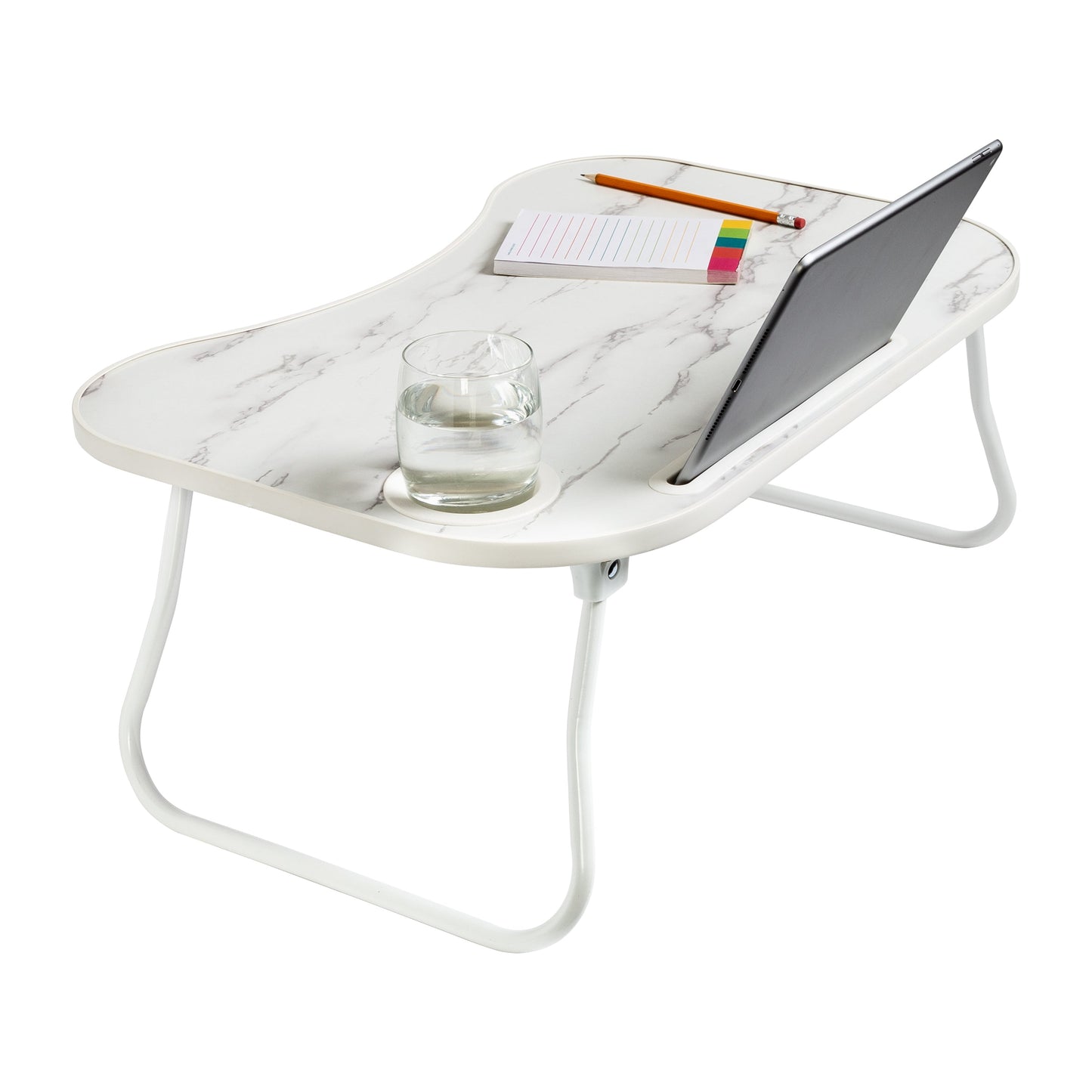 White/Faux White Marble Folding Lap Desk