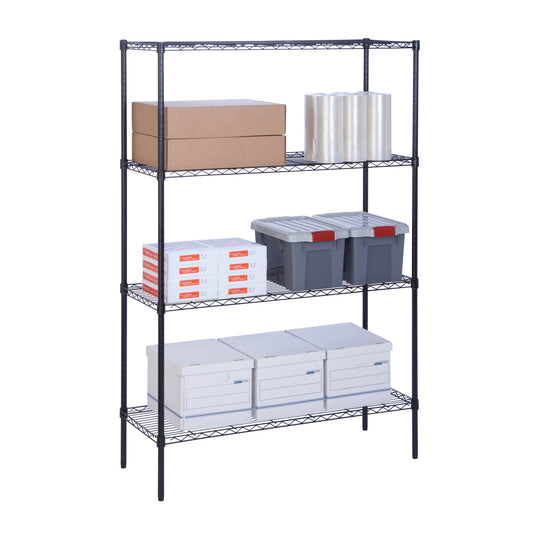Black 4-Tier Heavy-Duty Shelving with 350-lb Shelf Weight Capacity