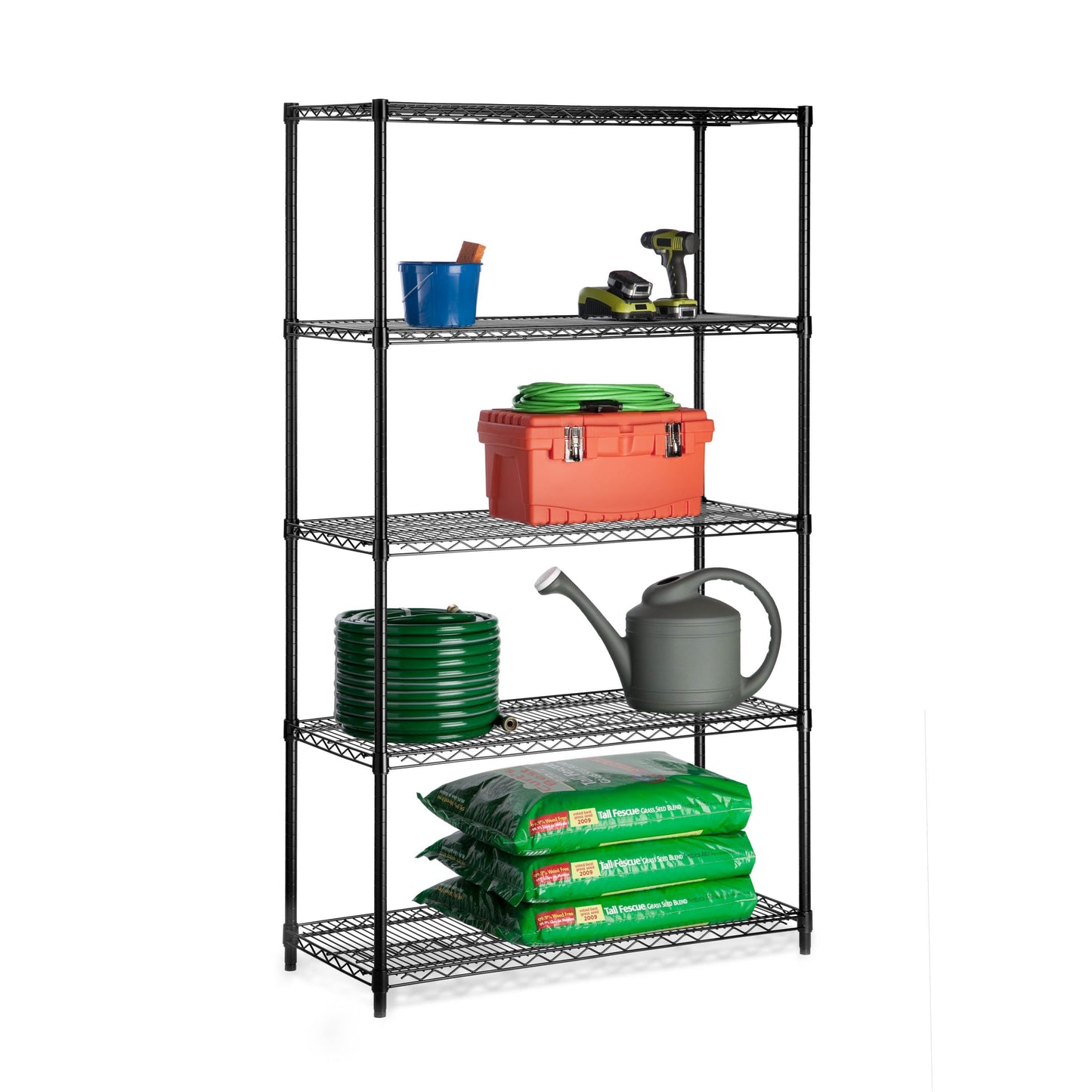 Black 5-Tier Adjustable Shelving Unit with 800-lb Shelf Capacity