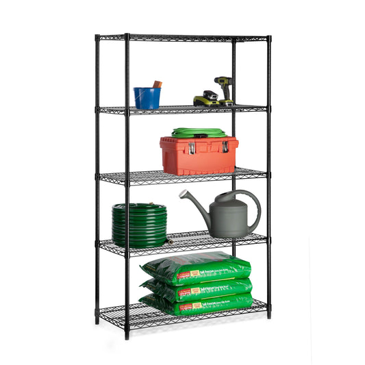 Black 5-Tier Adjustable Shelving Unit with 800-lb Shelf Capacity