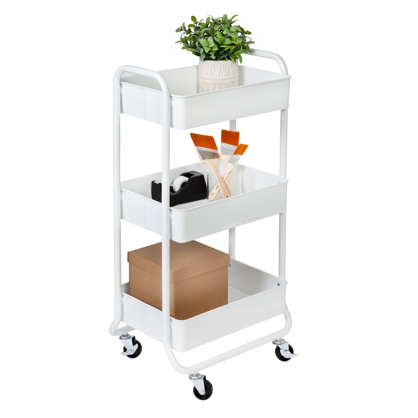 White 3-Tier Metal Rolling Cart