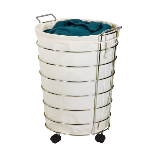 Chrome Rolling Hamper with Removable Laundry Bag
