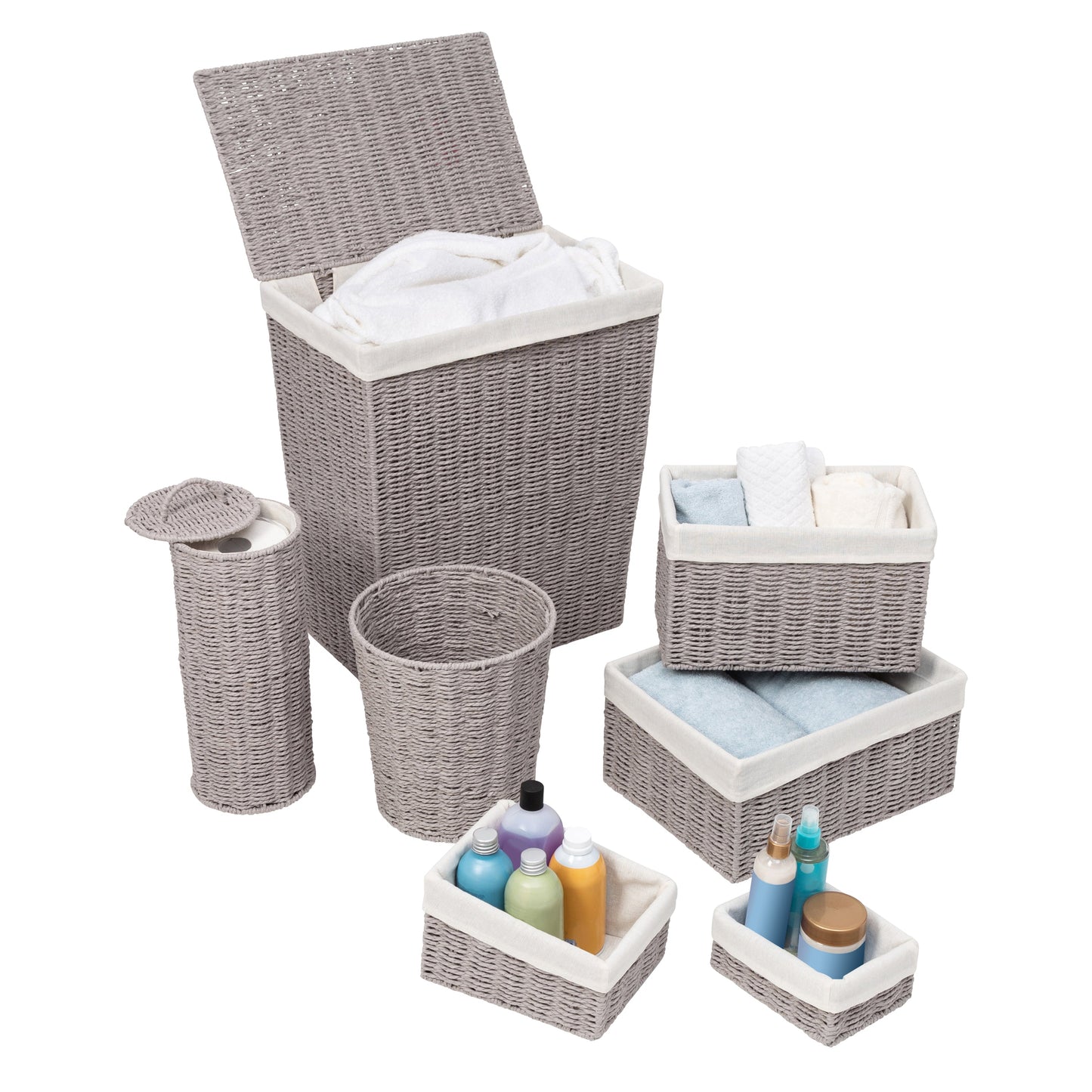 Gray Twisted Paper Rope 7-Piece Storage Basket Set