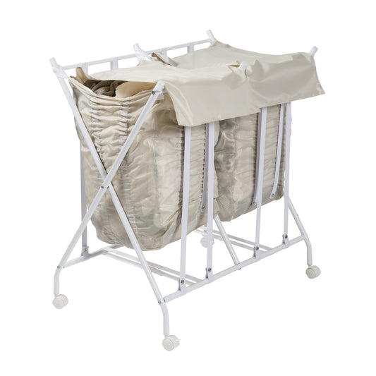 White/Natural 2-Bag No Bend Rolling Bounce Back Hamper