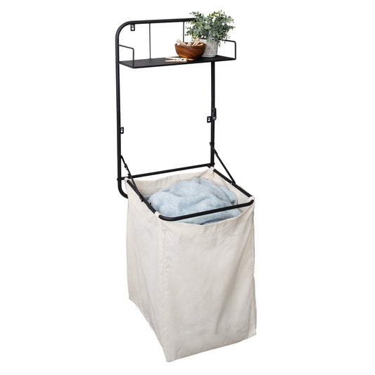 Black Over-the-Door or Wall-Mount Folding Hamper and Shelf