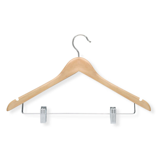 Maple Finish Wood Clip Suit Hangers (12-Pack)