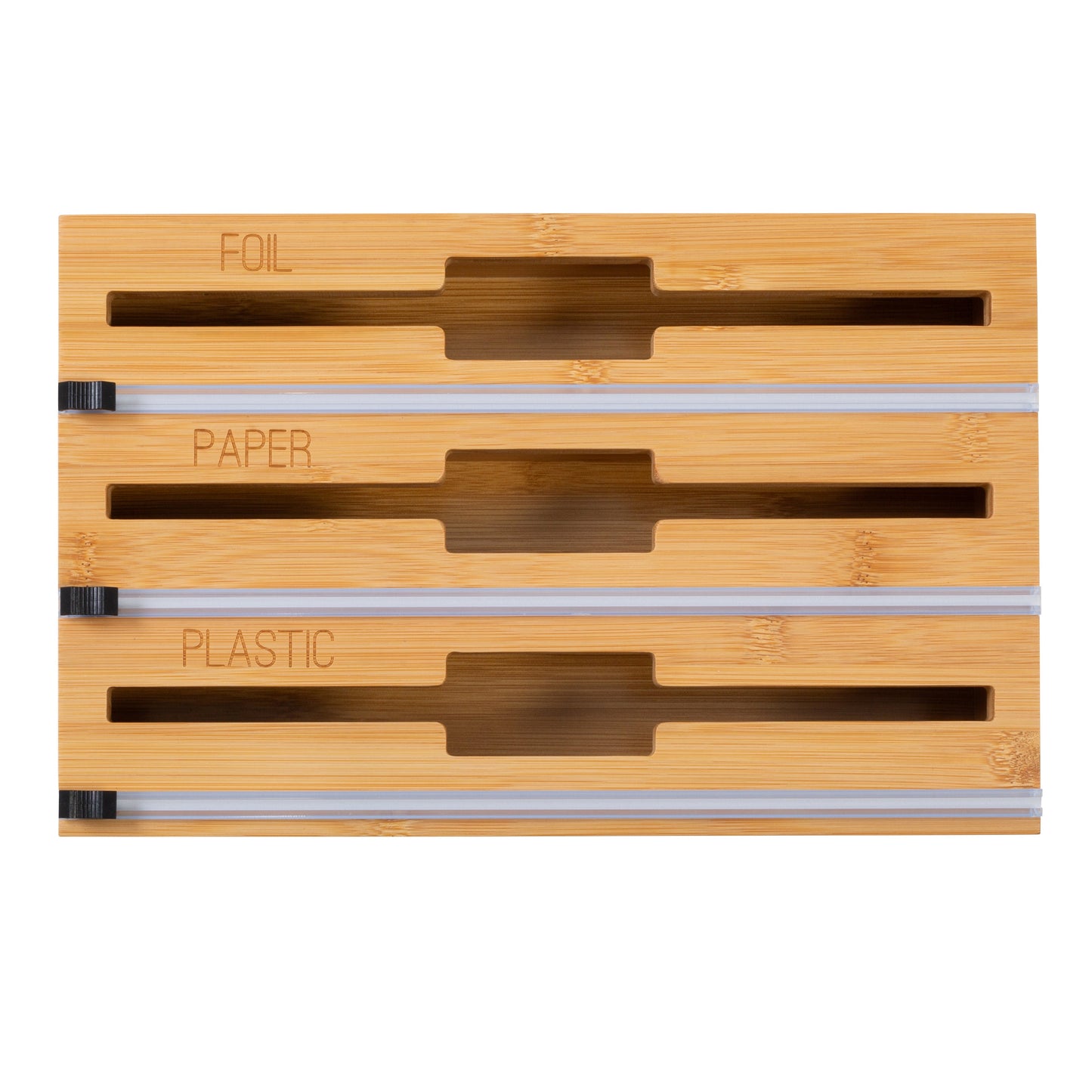 Natural Bamboo 3-In-1 Food Wrap Organizer with Safety Cutter