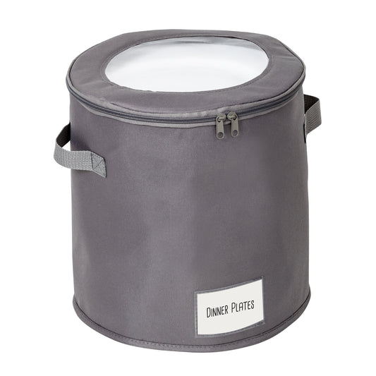 Gray 12-Inch Round Dinnerware Storage Box