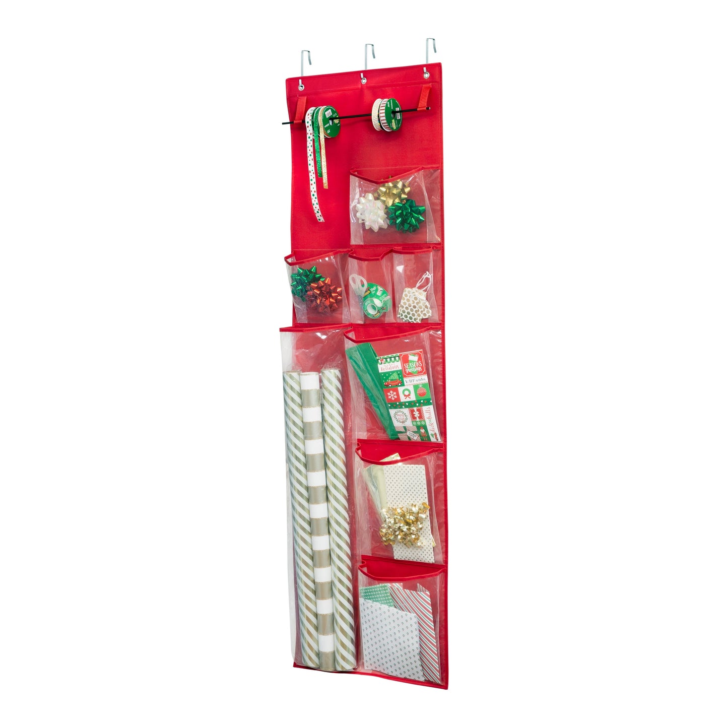 Red Over-The-Door Holiday Gift Wrap Organizer
