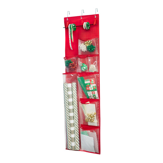 Red Over-The-Door Holiday Gift Wrap Organizer