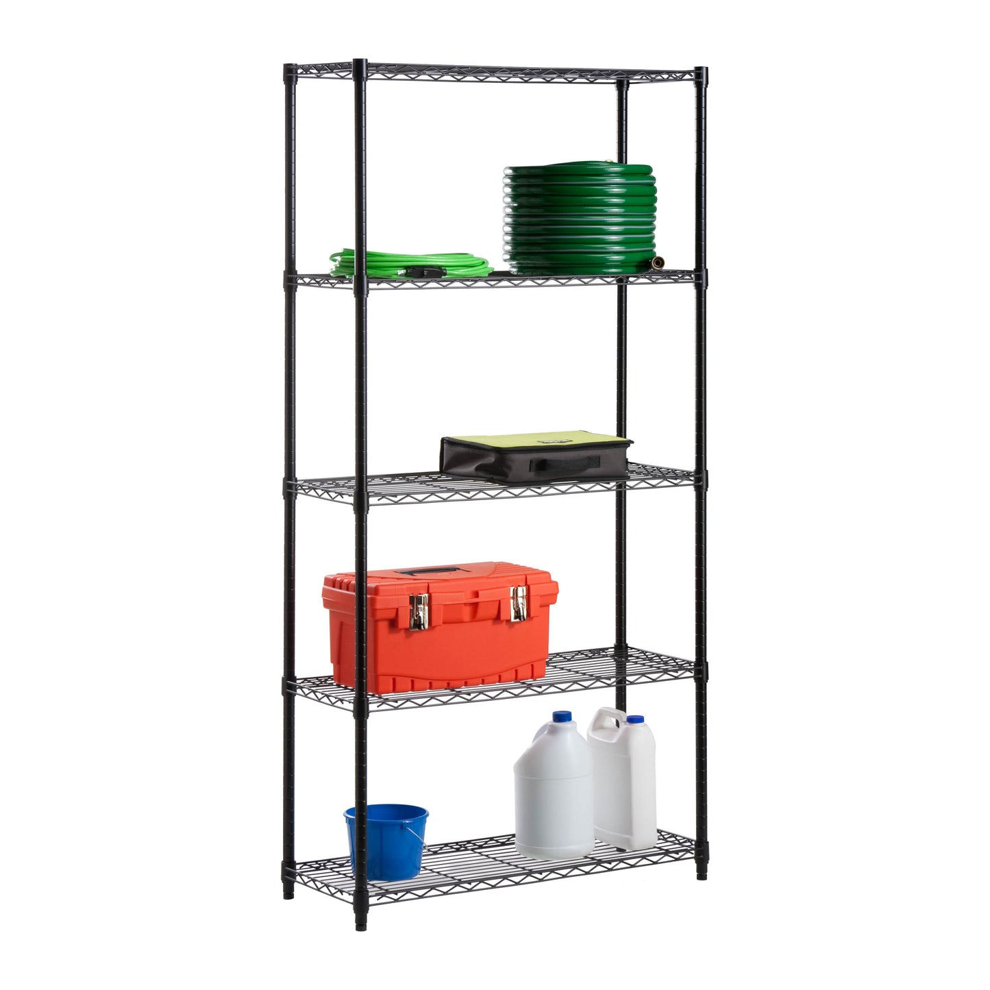 Black 5-Tier Adjustable Shelving Unit with 350-lb Shelf Capacity
