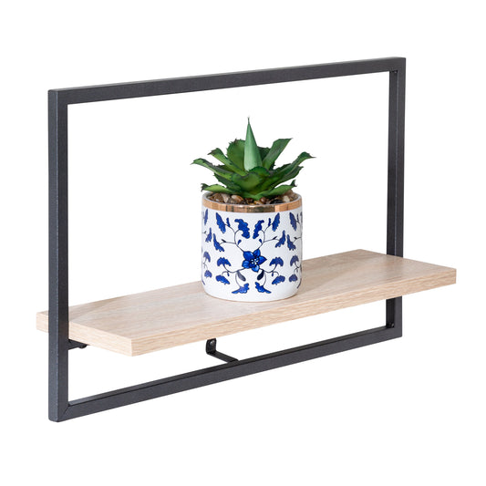 Black/Natural Large Horizontal Floating Wall Shelf