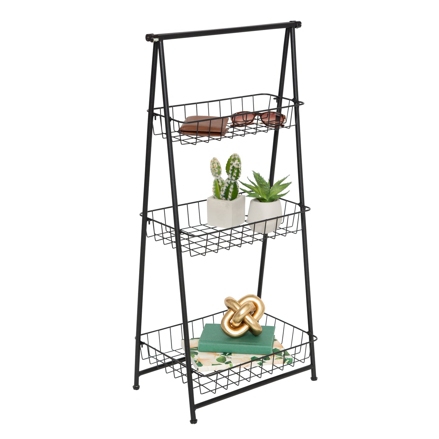 Black 3-Tier Folding A-Frame Storage Caddy