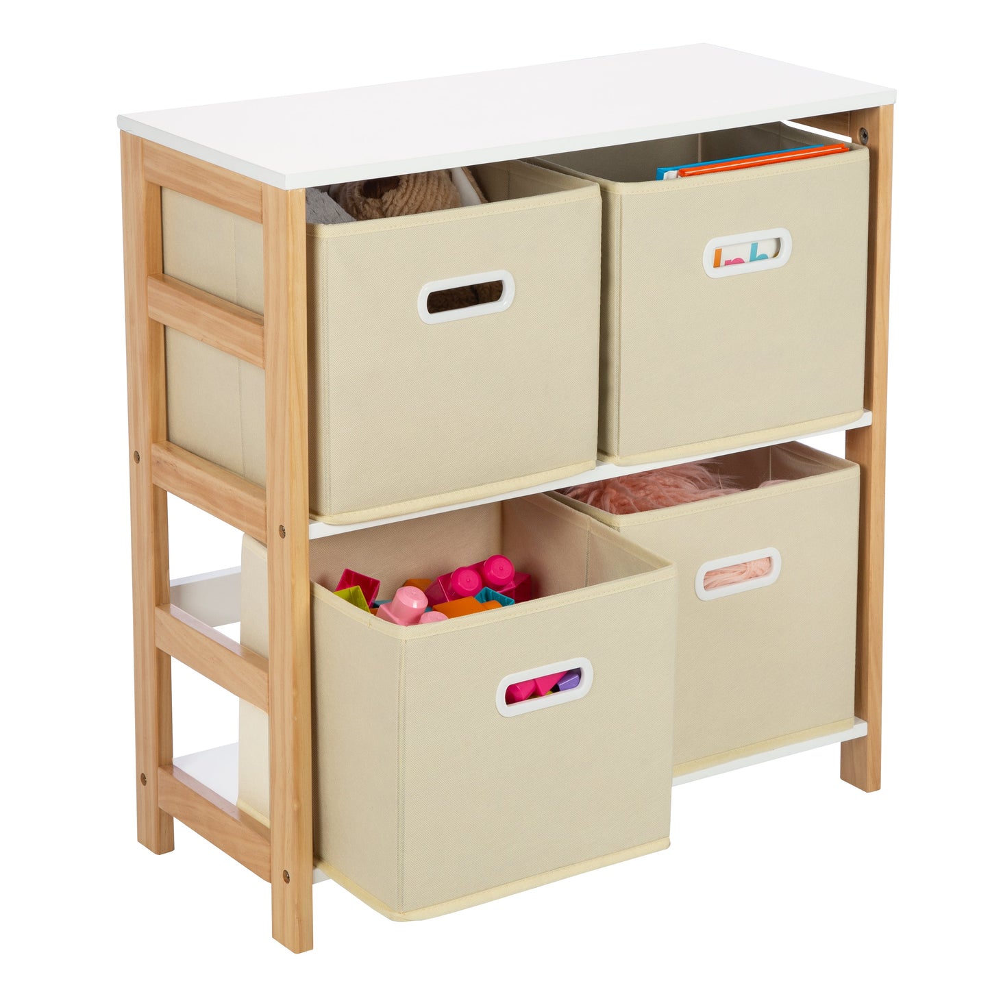 White/Natural 4-Bin Kids Playroom Organizer