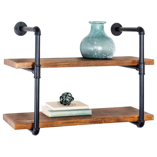 Black/Rustic 2-Tier Industrial Wall Shelf