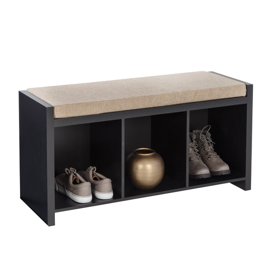 Black/Natural 3-Cube Storage Bench with Cushion