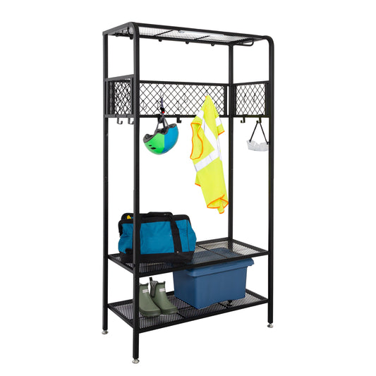 Black Steel Garage Entryway Storage Rack