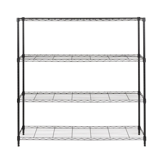 Black 4-Tier Slim Profile Wide Shelving Unit