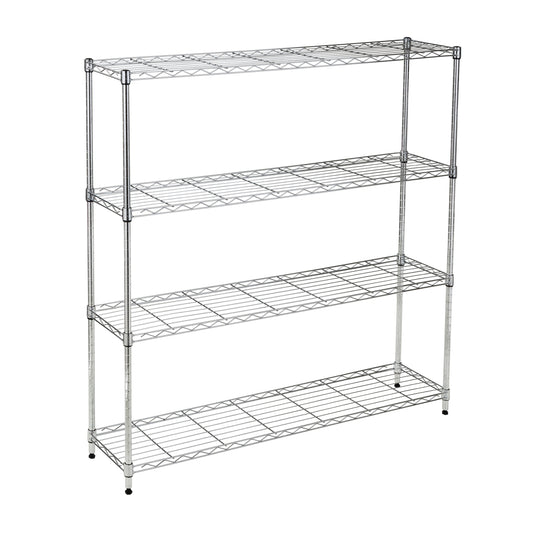 Chrome Steel 4-Tier Slim Profile Wide Shelving Unit