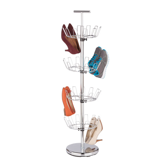 Chrome 24-Pair 4-Tier Revolving Shoe Tree