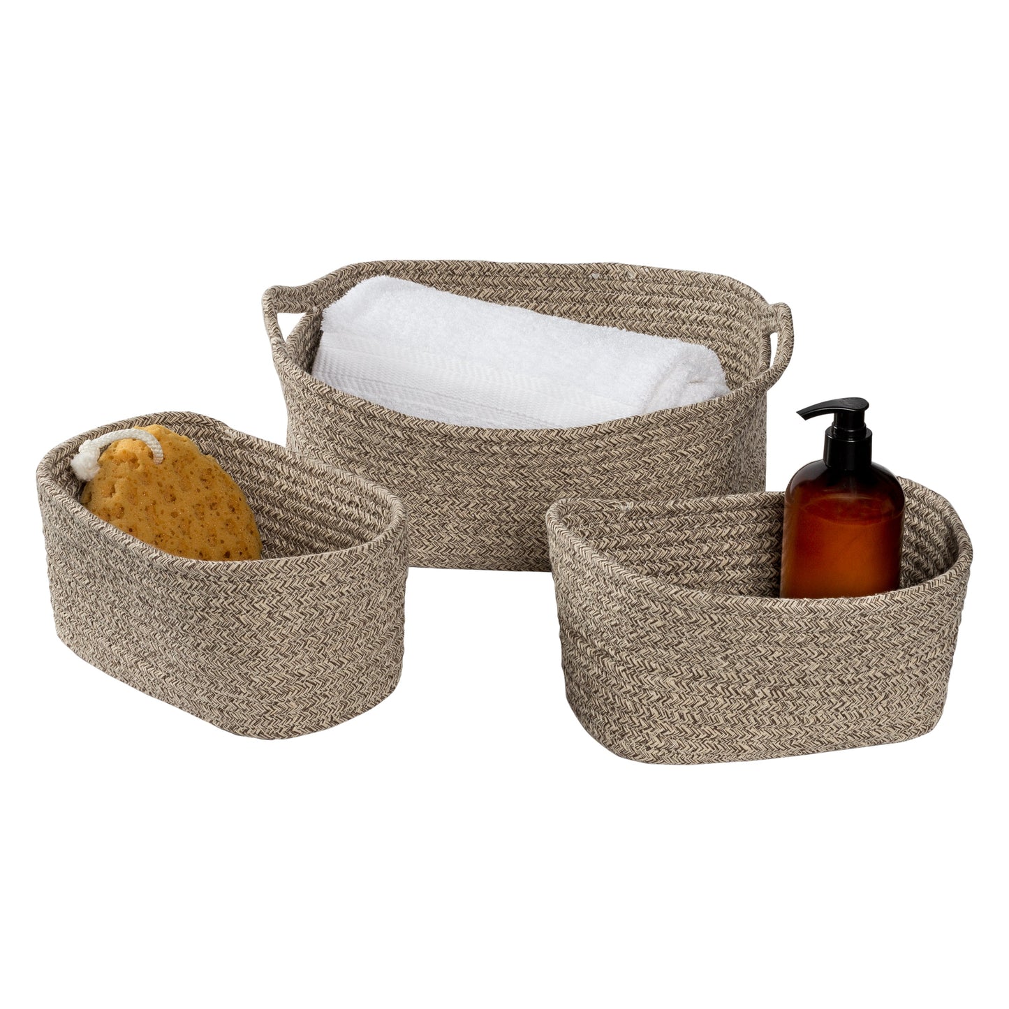 Champagne Cotton Cord Nesting Baskets with Handles (Set of 3)