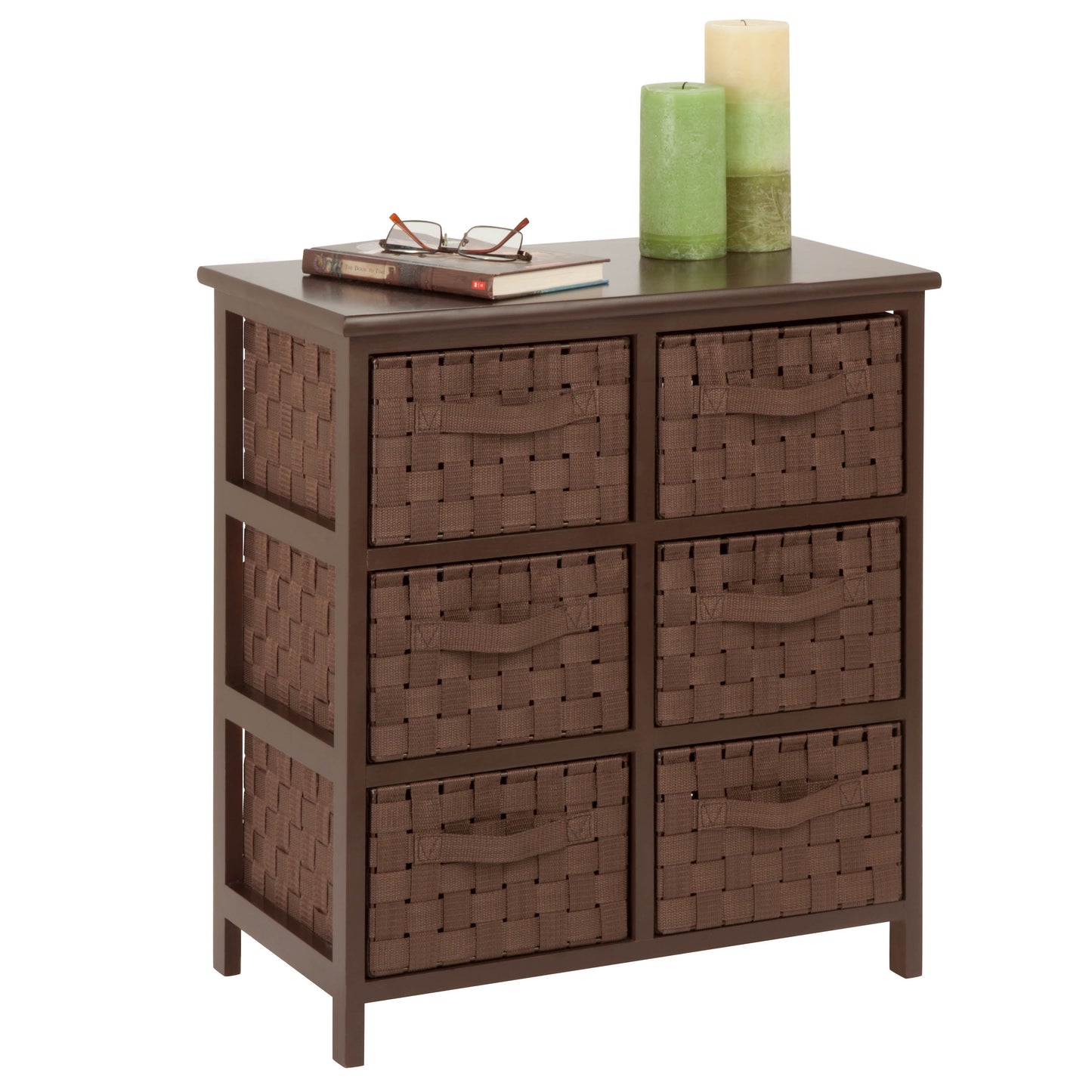 Brown Woven 6-Drawer Storage Chest
